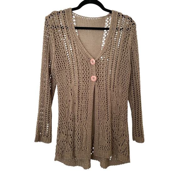Vintage Brown Crochet Knit Long Sleeve Cardigan with Buttons- Size Medium/Large - Picture 1 of 3